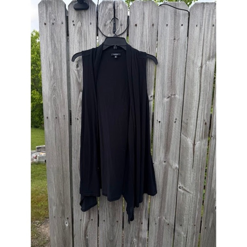 Express Womens Black Sleeveless Draped Open Front Waterfall Cardigan Vest Size M